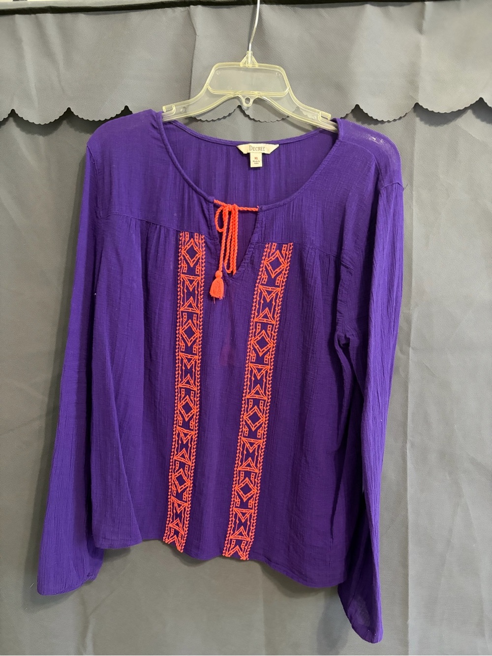 Decree Purple Tunic Top with Orange Embroidery